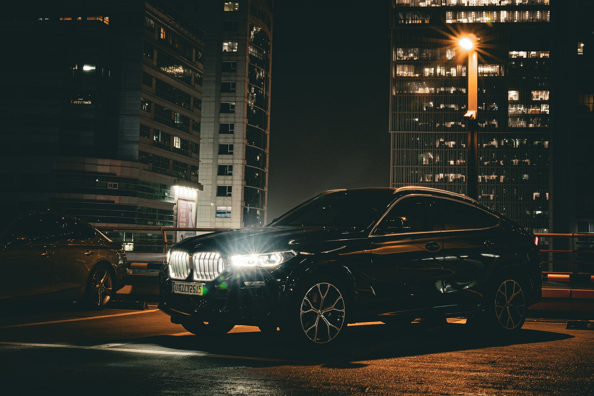 Executive car service in the city at night